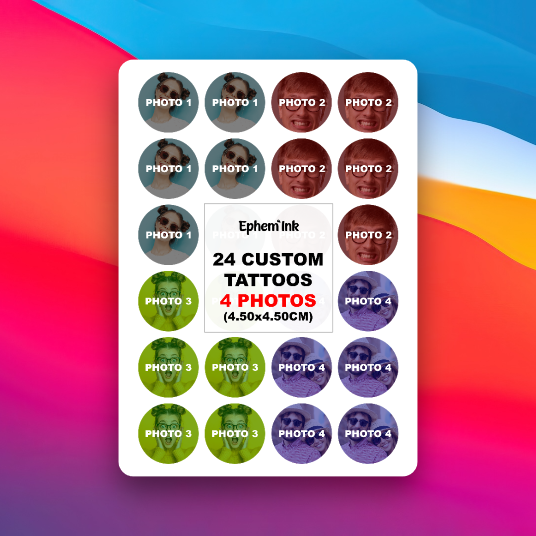Custom Temporary Tattoos from 4 Photos (Pack of 24)