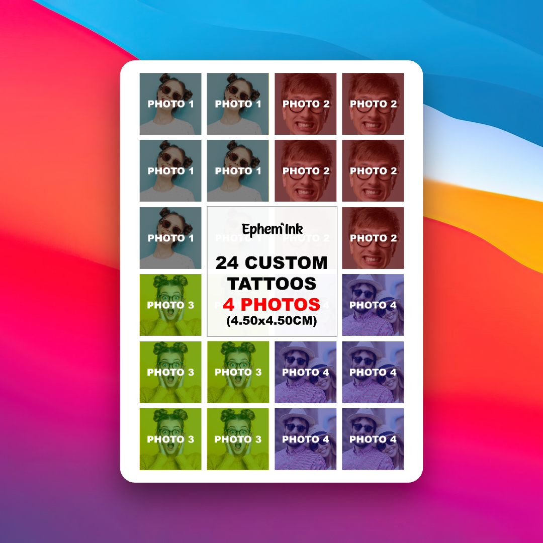 Custom Temporary Tattoos from 4 Photos (Pack of 24)