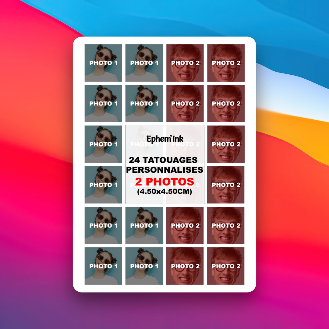Custom Temporary Tattoos from 4 Photos (Pack of 24)