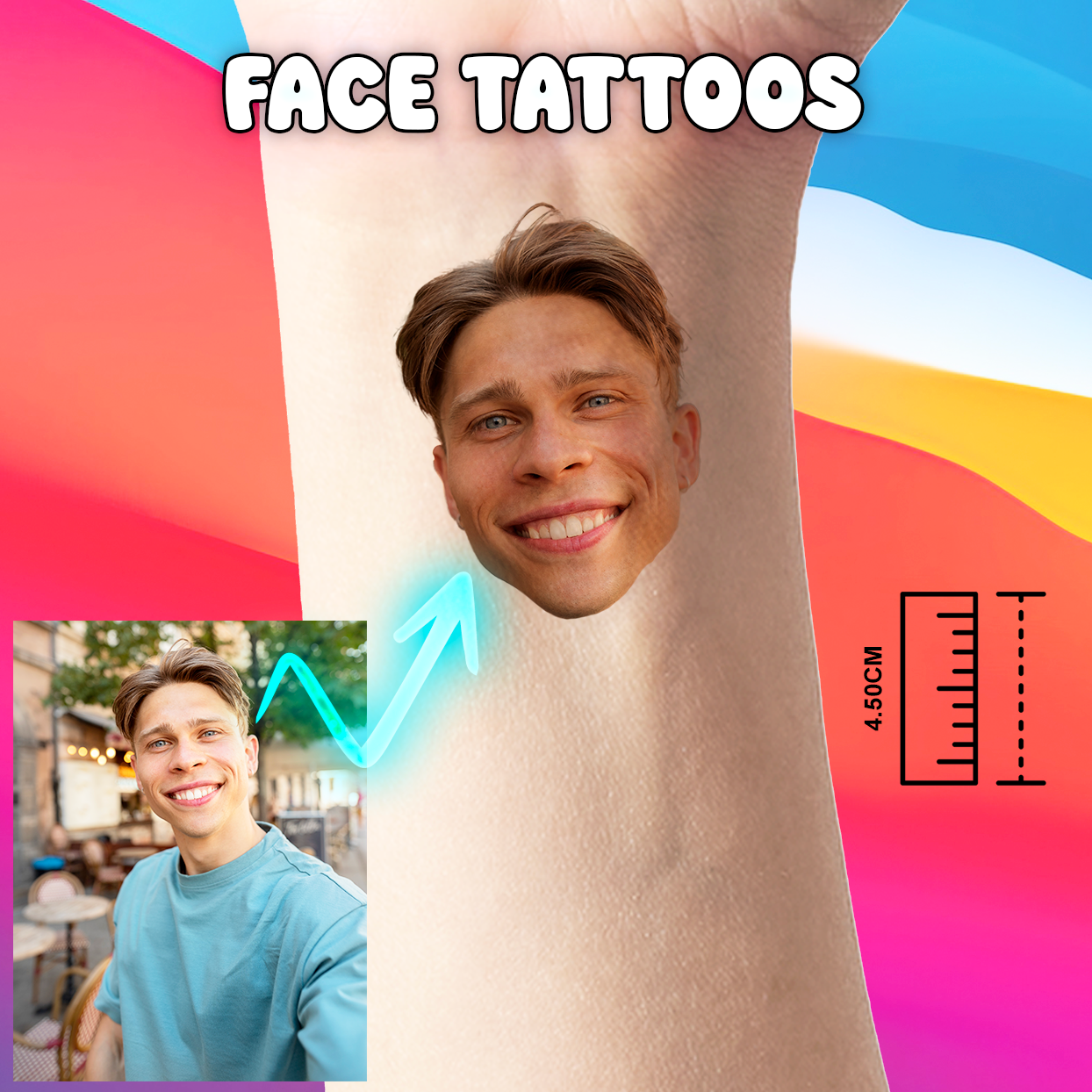 Custom Temporary Tattoos - Face from Your Photo (Pack of 24)