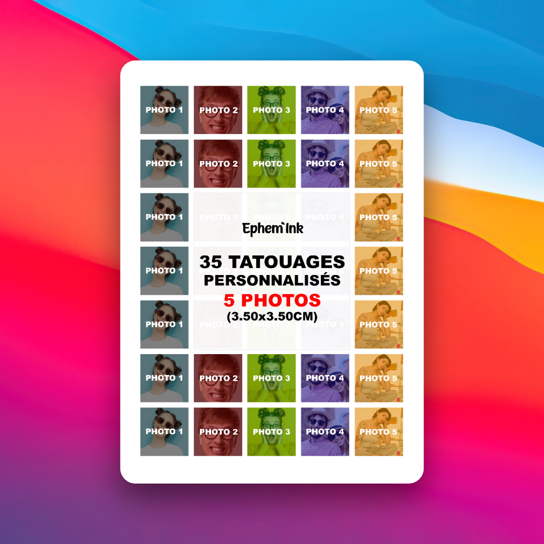 Tatouages Éphémères Personnalisés à Partir de 5 Photos (Lot de 35)